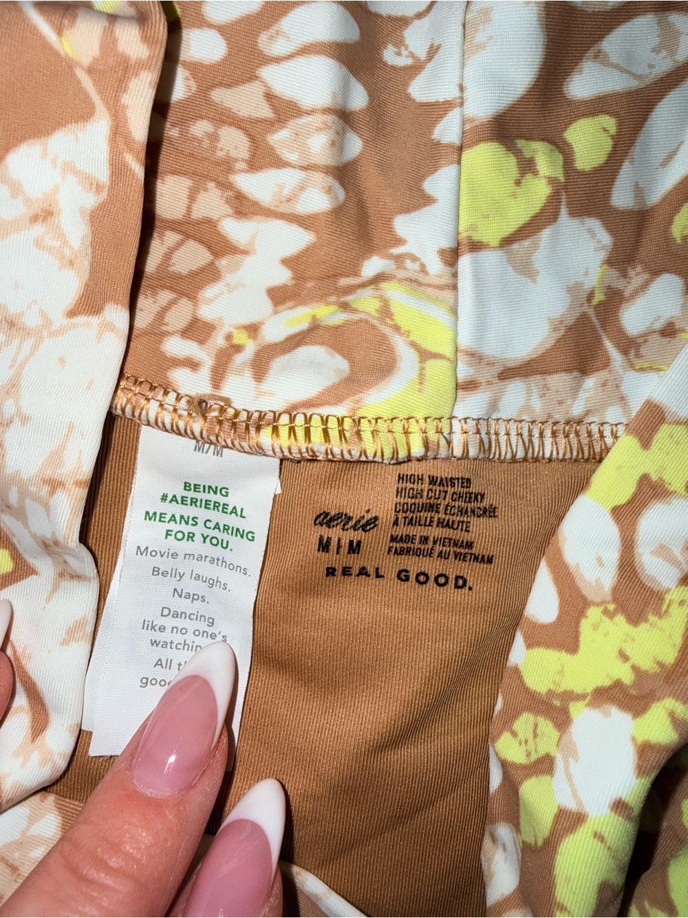 aerie Brown Swimsuit with White and Yellow Print - Picture 2 of 6
